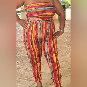 Multicolor Strapless Jumpsuit